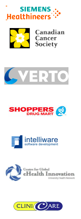 Healthcare  COMPANY LOGOS: Siemens Healthineers, Canadian Cancer Society, Verto, Shoppers Drug Mart, Intelliware Software, Centre for Glocal eHealth Innovation at University Health Network, CliniCare